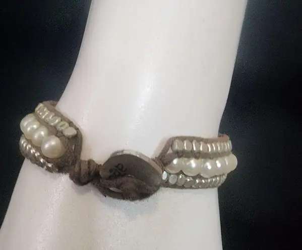 American Eagle  Outfitters Faux Pearl, Silver, & Brown Bracelet