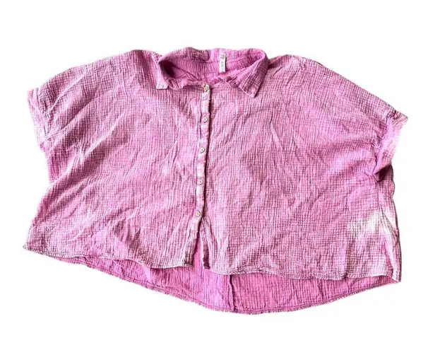 Zanana Hi Low Gauge Shirt Sz L XL Lilac Pink Distressed Button READ