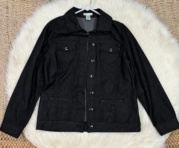 Laura Ashley Women's Black Studded Jean Denim Jacket Size S