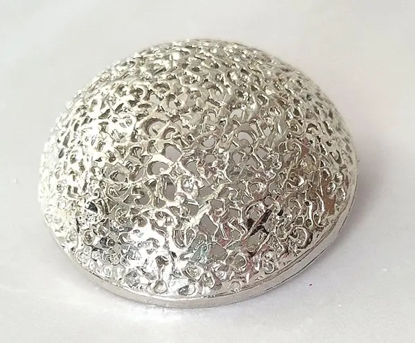 Vintage Silver Tone Bubbled Round Filigree Statement Costume Brooch Pin