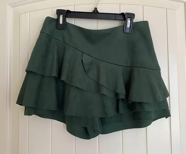 DO+BE Green Suede Ruffle Skort