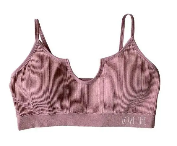 Rae Dunn Love Life women's XL dusty rose padded stretchy ribbed sports bra