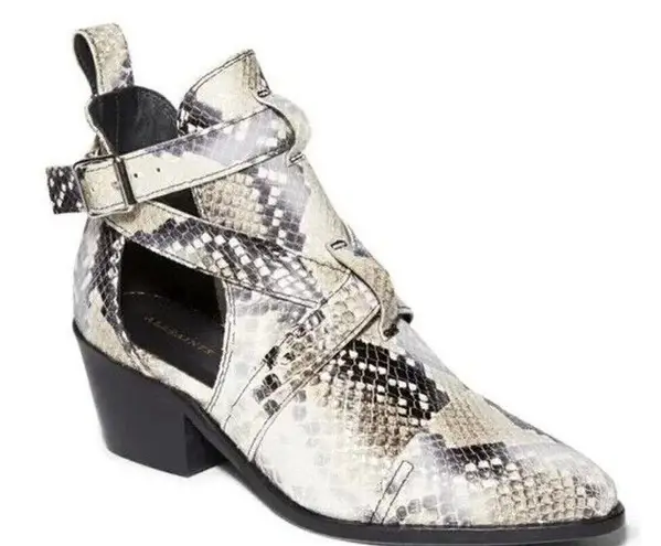 ALLSAINTS Ivory Leather Darcy Pointed Toe Cutout Snakeskin Ankle Booties 38 US 8