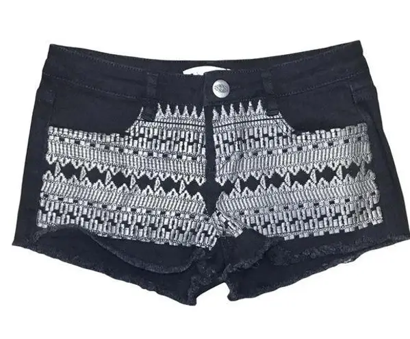 Karma Blue Black Embroidered Denim Jean Shorts Women’s Size 6