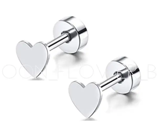 Silver Heart Flat Back Earrings