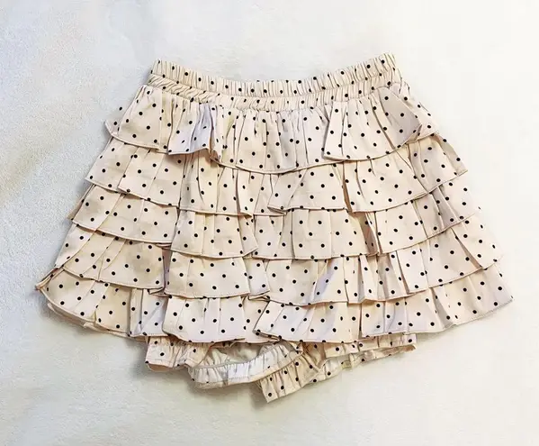 Japanese Kawaii Style Beige Polka Dot Layered Tiered Mini Skirt Black