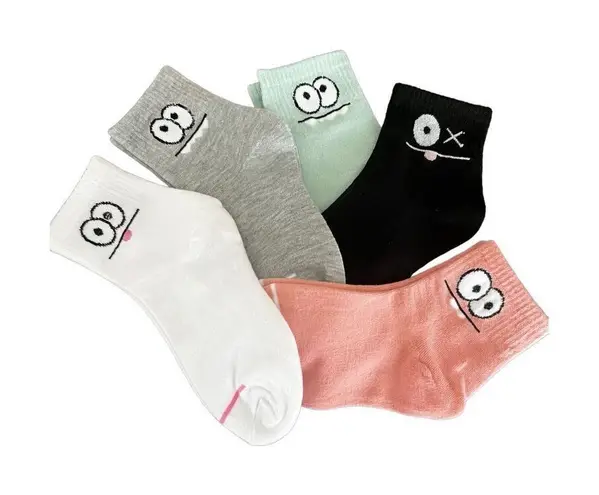 5 Pairs Women Teen Girls Monster Cute Crew Socks Blue