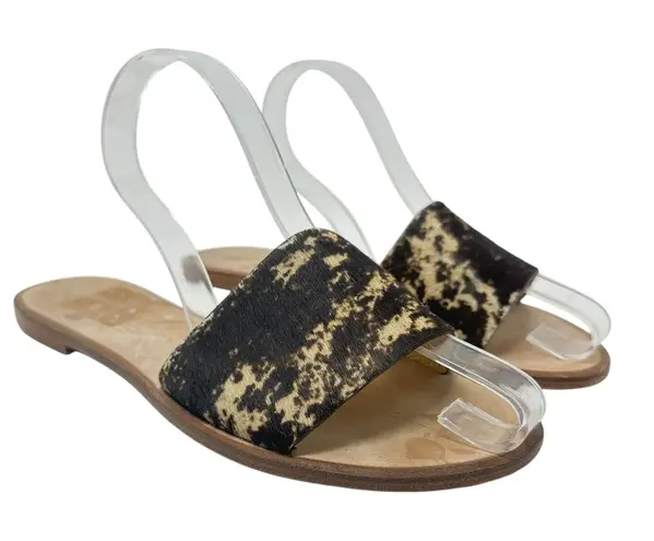 Baske California Sage Slide Sandals Flat Leather Calf Hair Size 38 US 7.5 Brown