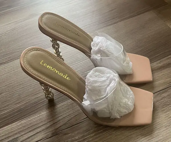 Lemonade Women's Size 7.5 Jetter Clear Cream Gold Ball Heels