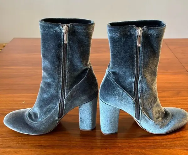 Sam Edelman Calexa Blue Gray Velvet Suede Sock Bootie Block Heel Size 8M