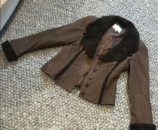 Dorothy Schoelen Silver Collection Brown Faux Fur Trim Blazer Jacket Size 4