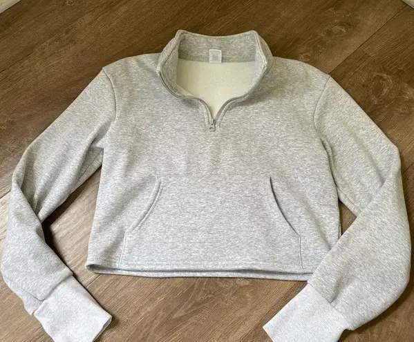 Senita Athletics Hailey Crop Quarter Zip Pullover Grey Fleece Lined ~ Size Small