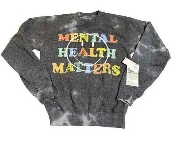 NWT desert dreamer x Smiley Embroidered Mental Health Matters Sweatshirt Tie Tye Gray Size XS