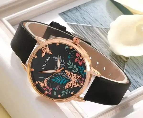 Women Fashion Casual Leather Belt Watches Ladies Starry Sky Butterfly Dial Quar Gold