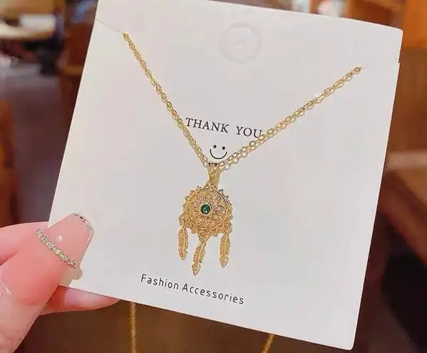 Mini Green zircon mesh pendant necklace for women, titanium steel, high