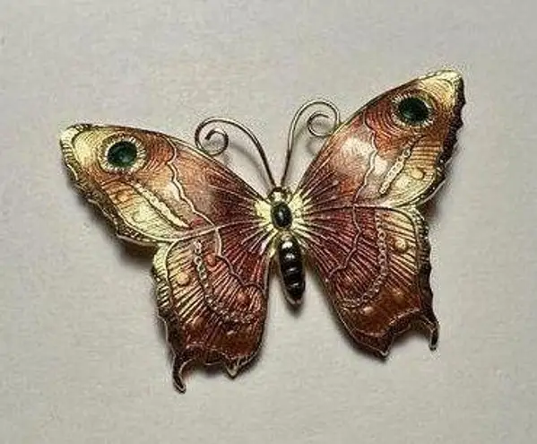 Enamel Butterfly Insect Brown & Gold Tone Brooch Pin