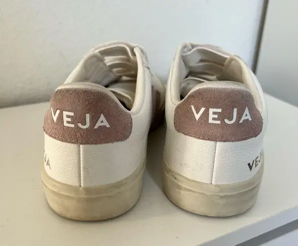 VEJA Recife Velcro Strap Sneakers in White and Pink