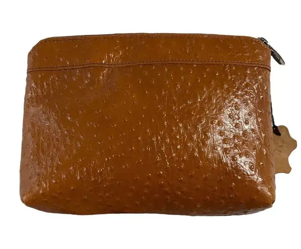 Valentina Ostrich Leather Clutch Bag Zip Top Pouch Handbag* Brown