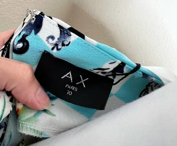 AX Paris NWT Shift Dress 6 Blue Abstract Floral Mini Tropical Chic Casual Sheath