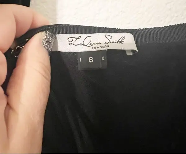 LaQuan Smith Black Velvet Mesh Off-The-Shoulder Puff Sleeve Mini Dress S