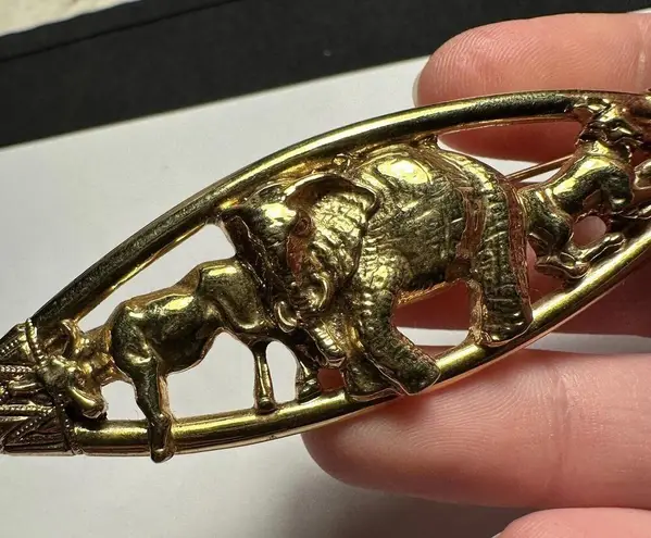 Elephant With Other Animals Gold Tone Brooch Pin
