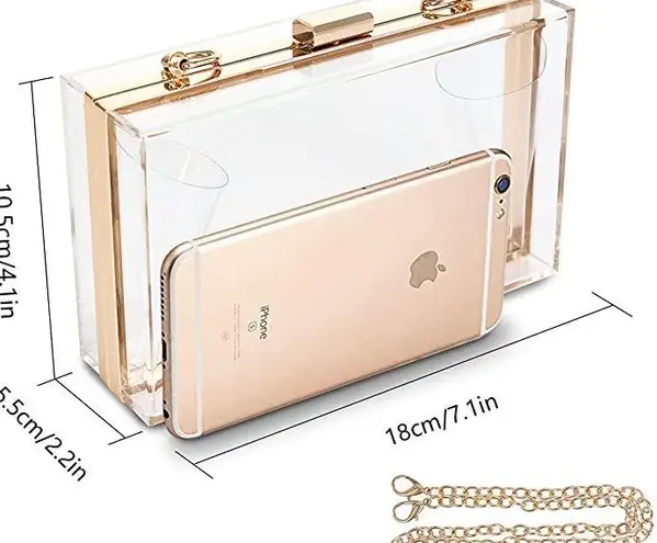Acrylic Clear Clutch Bag, Shoulder Handbag With Removable Gold Chain Strap