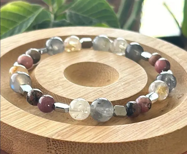 Handmade Elegant Citrine + Labradorite + Rhodonite + Hematite Beaded Bracelet