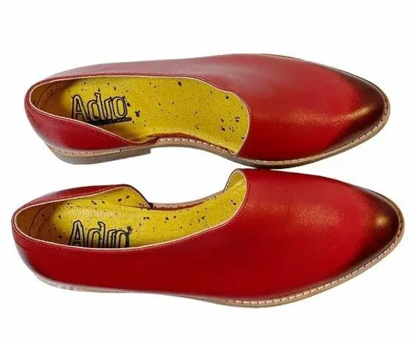 Adro Artisan Dover Flat Red Distressed Leather Side Cutout Slip On Size 7 NEW