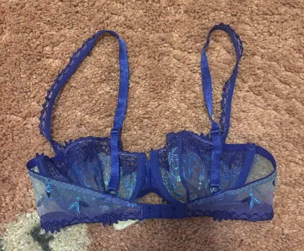 Chantelle Vintage Blue Lace Charm Bralette Womens Sz C / Sexy Sleepwear