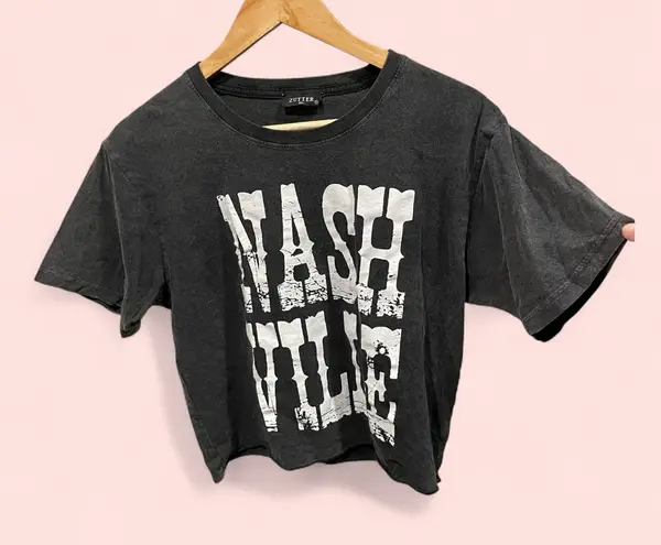 Cute washed black western block print Nashville crop top t