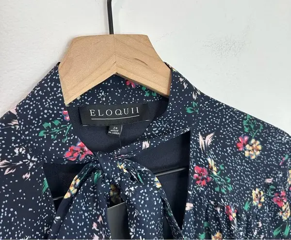 Eloquii Tie Neck Flare Sleeve Dress Blue Floral NWT size 24