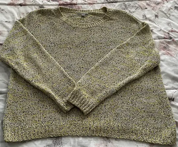 COS Yellow Marled Cotton Blend Crewneck Long Sleeve Sweater, size S