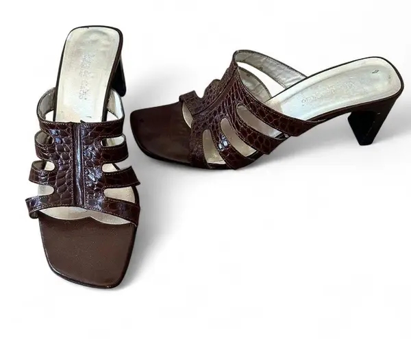 Max de Carlo Brown Crocodile Embossed Heeled Sandals Size 8