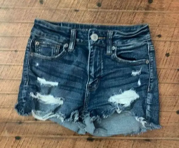 American Eagle  distressed wedgie hi-rise size 0 jean shorts