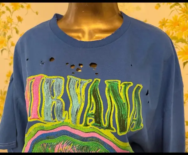 Nirvana NWOT Distressed T-Shirt Dress blue size S/M