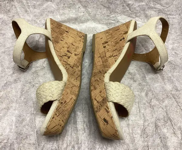 Jellypop Linen Cork Wedge High Heel Strap Sandals with Silver Buckles Size 10