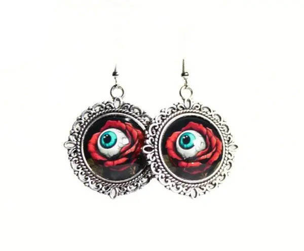 Handmade Gothic Victorian "Beauty is in the Eye of the Beholder" Rose Eyeball Earrings