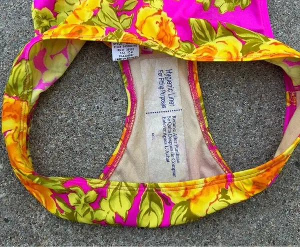 Vintage 90s Y2K Carabella Floral yellow fuchsia underwire bra bikini set Size M