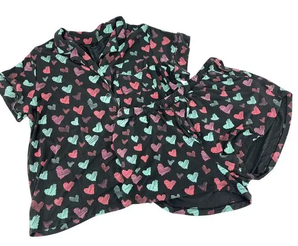 MeUndies UltraModal Short Sleeve PJ Set in Drawn to Me Hearts Size XL Valentines Pink
