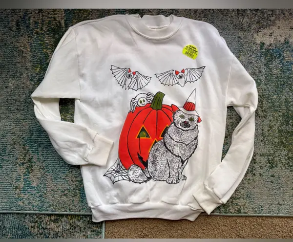 Vintage 90s NOS Halloween pumpkin cats glow