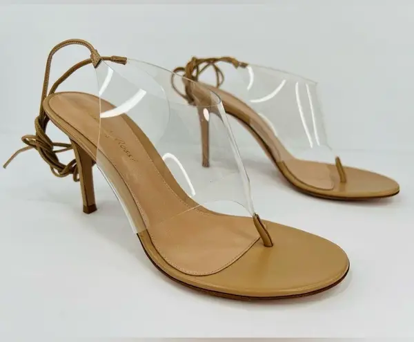 Gianvito Rossi Plexi PVC Leather Thong Heel Wraparound Sandals Size EU 36.5