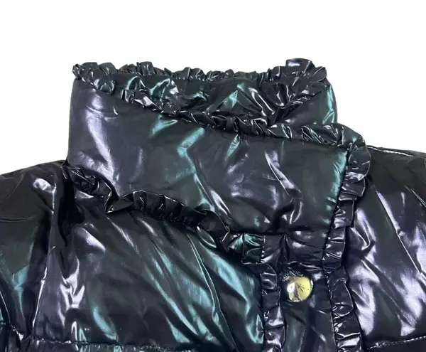 Duvetica Black Patent Real Down Coat Jacket Snap