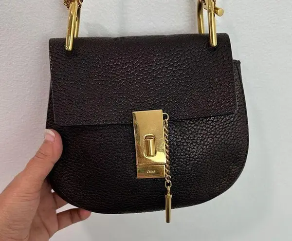 Chloé Chloe Drew Mini Black Leather Saddle Bag Gold Hardware