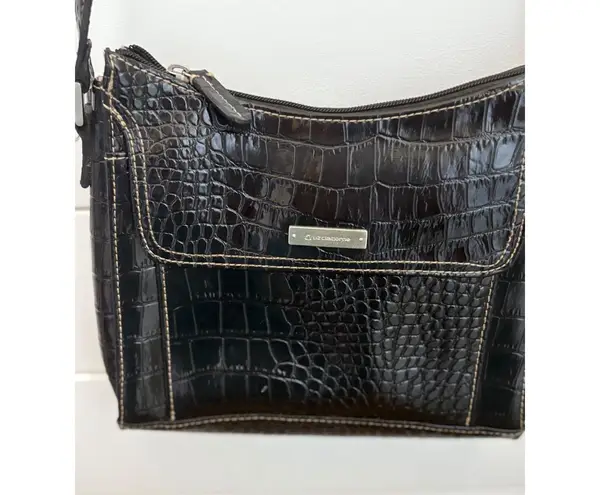 Liz Claiborne Black Croc Embossed Crossbody Shoulder Bag Purse Pink inner lining - Image 2