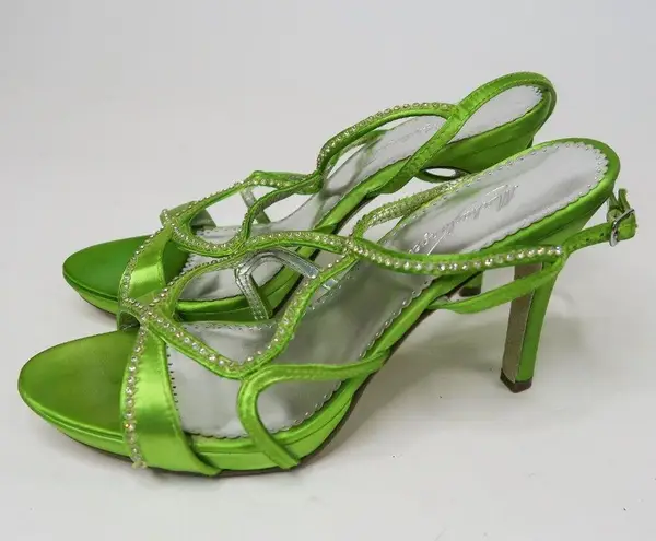 Vintage Y2K Michelangelo Lime Green Rhinestone Heels Size 8.5