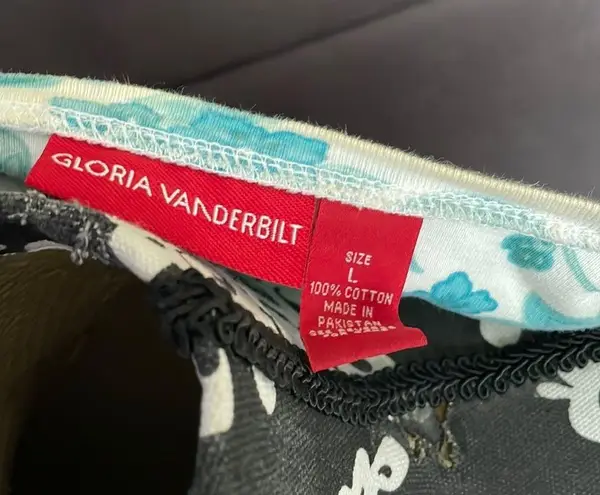 Gloria Vanderbilt White with Blue/Green Flower Print T-Shirt Size Large