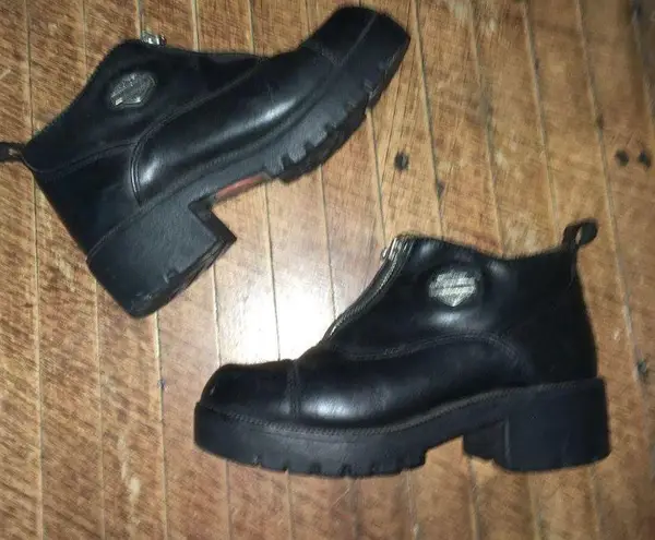 Harley Davidson  black heeled leather Moto booties