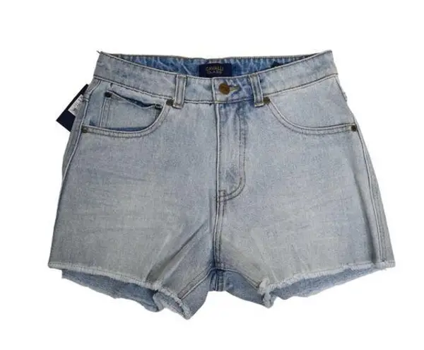 Cavalli Class Womens 27 Frayed Hem Denim Shorts NEW Blue