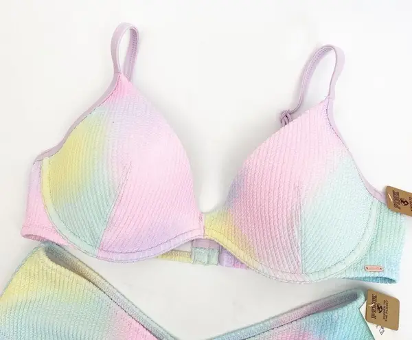 PINK - Victoria's Secret Victoria’s Secret PINK Crinkle Two Piece Bikini Set Push Up Top Bottoms Pastel