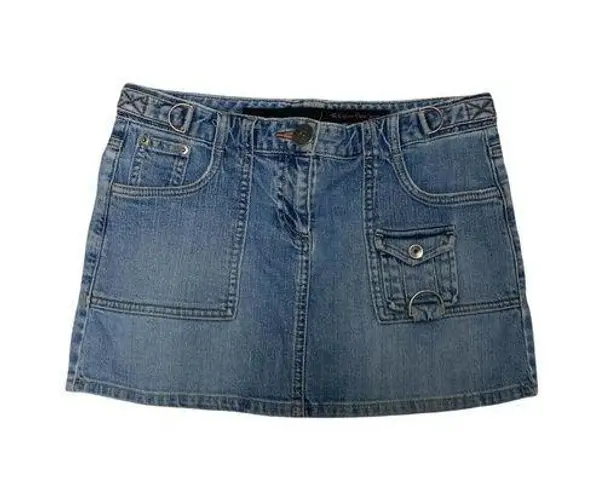 Calvin Klein CK  Jeans Short Denim Skirt Size 9 Flap Pockets Keyring Light Wash